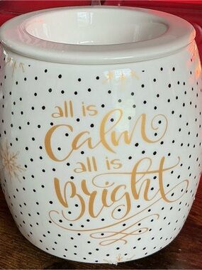 Pink Zebra White Ceramic Warmer with Gold Script and Black Dots
